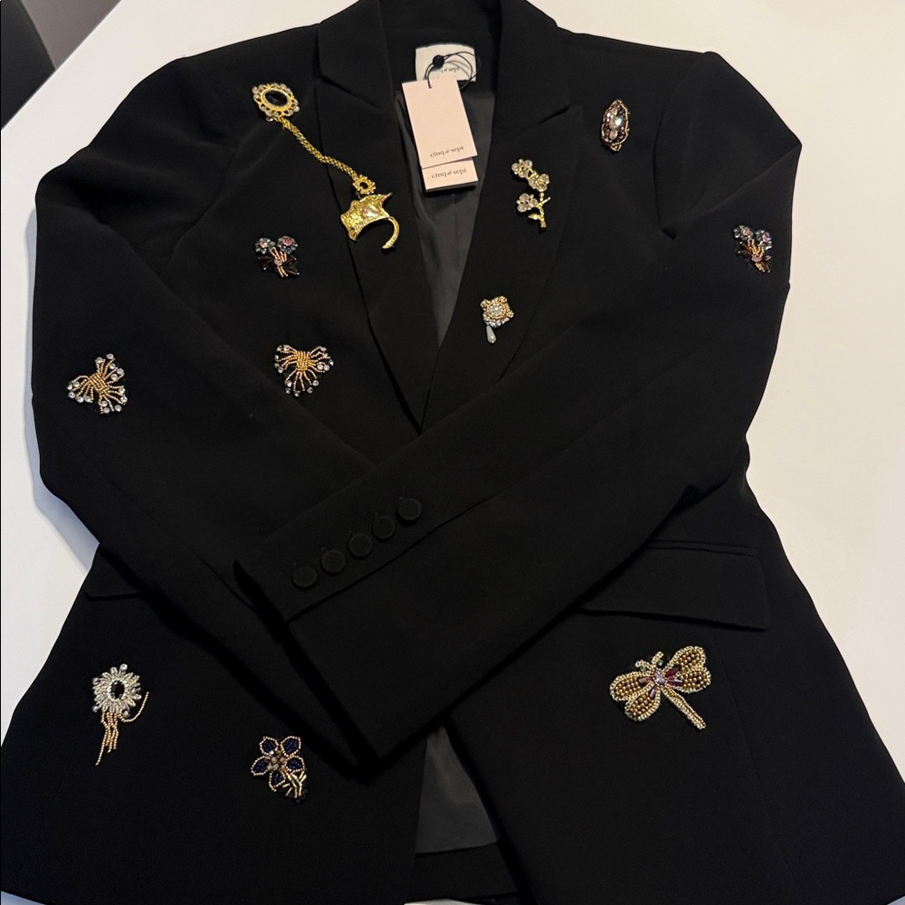 Cinq à Sept Black Blazer with Embroidered Accents - Picture 4 of 4